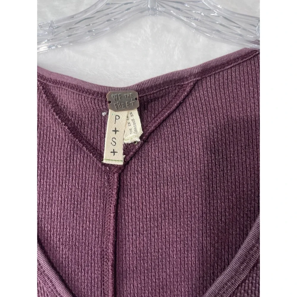 Free People Sz Sm Art School Embroidered V-Neck Waffle Knit Long Sleeve Top Boho